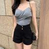 2024 Women's Versatile A-line Black High Waist Elastic Shorts