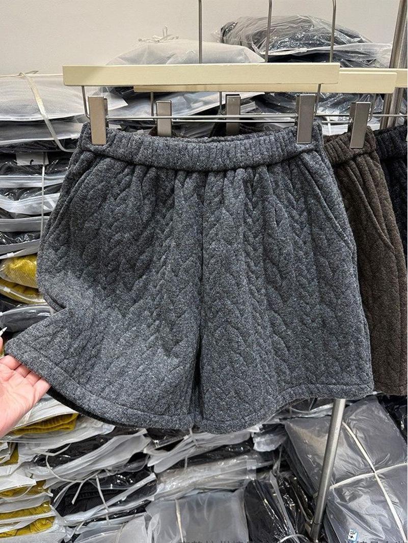 

Korean Retro Cable Knit High-Waisted Bootcut Casual Shorts for Women - 2025 Winter Collection M серый