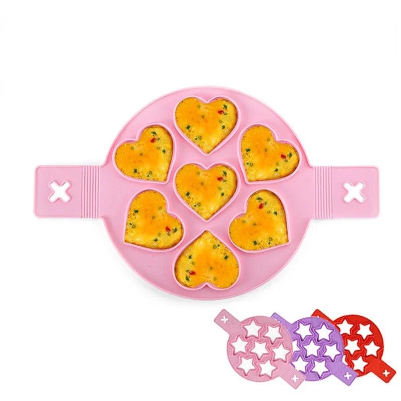 4/7 Holes Egg Pancake Maker Non Stick Silicone Mould Kitchen Baking Omelet Moulds Flip Cooker Egg Ring Egg Mold Baking Accessory