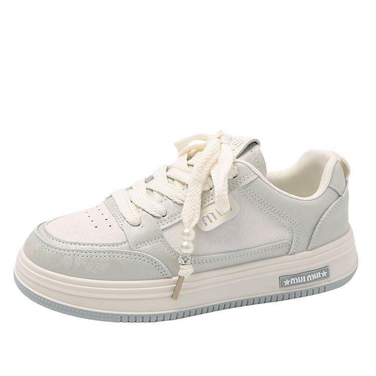 2024 New Women Leathe Flat Shoes Autumn Fashion Breathable Vulcanized White Sports Lace Up Thick Soled Casual Shoes for Women