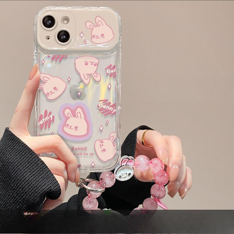 Suitable for Huawei P60 Mobile Phone Case Mate50pro Cute Rabbit Flip Mirror Hanging Chain Honor 90 Transparent Silicone