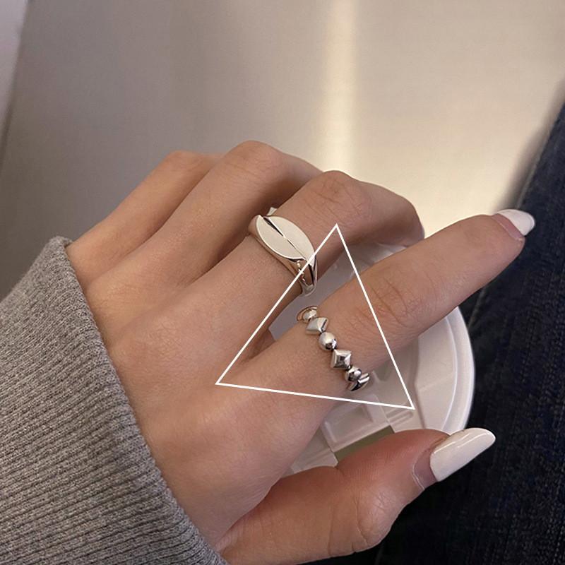 Silver Modern S925 Dual Layer Geometric Ring With Adjustable Size And Colorful Agate Stones For Stylish Accessories Womens