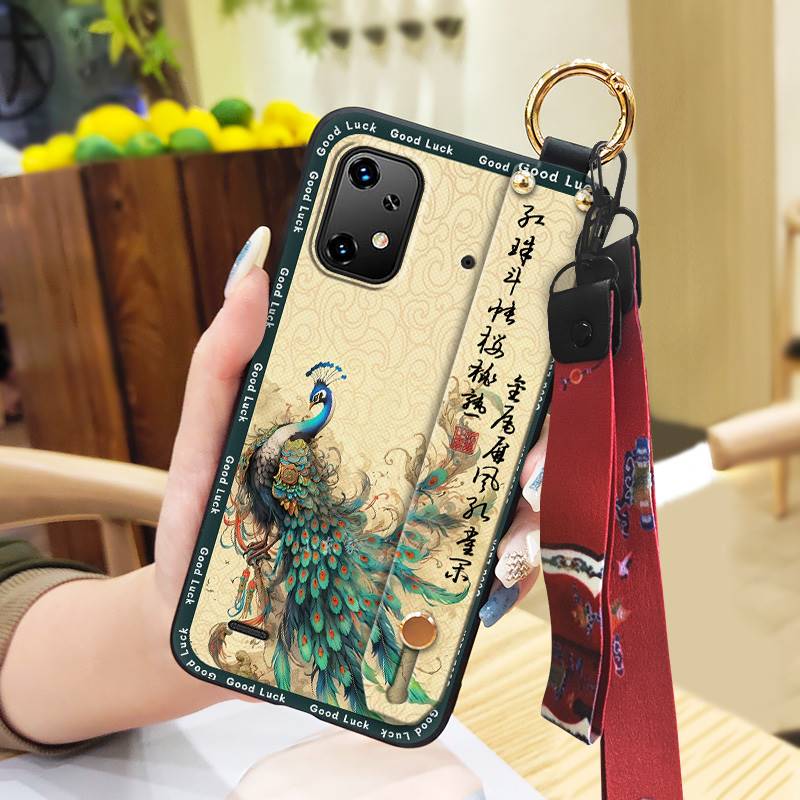 Back Cover Wristband Phone Case For UMIDIGI Bison X20 Shockproof Protective Lanyard Ring Kickstand Anti-dust Silicone