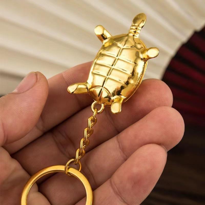 Money Turtle Keychain Lucky Alloy Keyring Wealth Attracting Golden Tortoise Key Chain Decorative Solid Color Metal Key Pendant