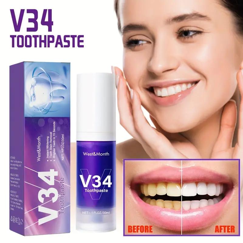 30ml V34 Fioletowy korektor koloru w piance: Natychmiast wybiel zęby, dokładnie oczyść i usuń plamy oraz odśwież oddech – w domu lub w podróży!