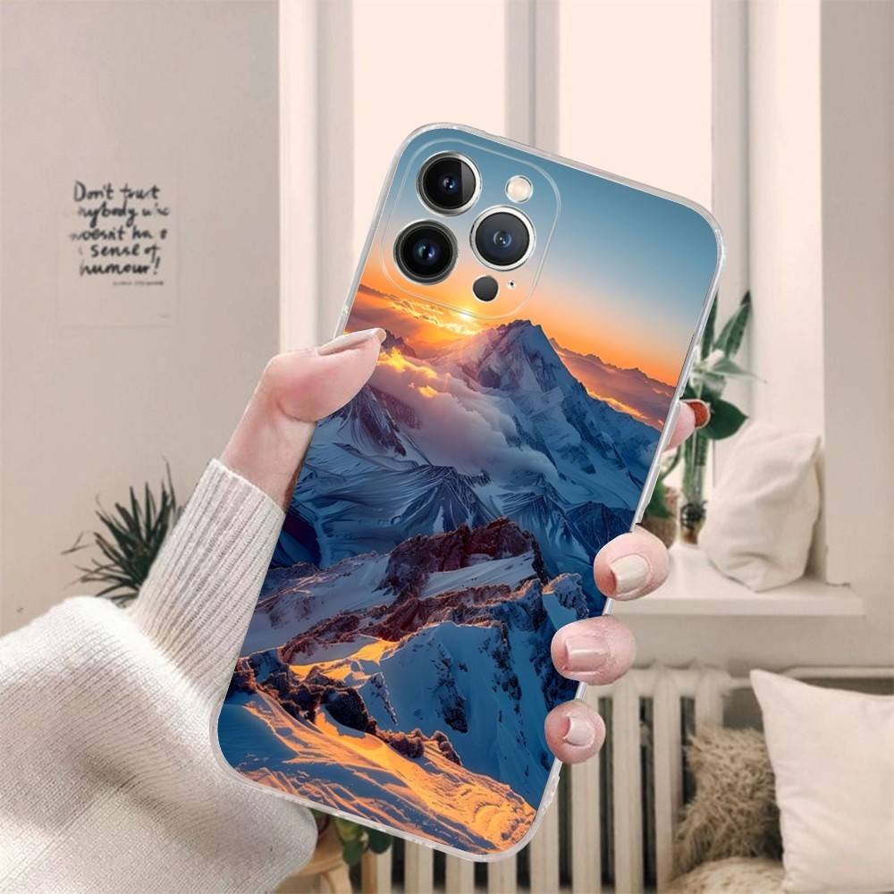 Beautiful Sunset Snow Mountain Phone Case For IPhone 17 16 15 14 13 11 12 Pro Max 16 Plus Transparent