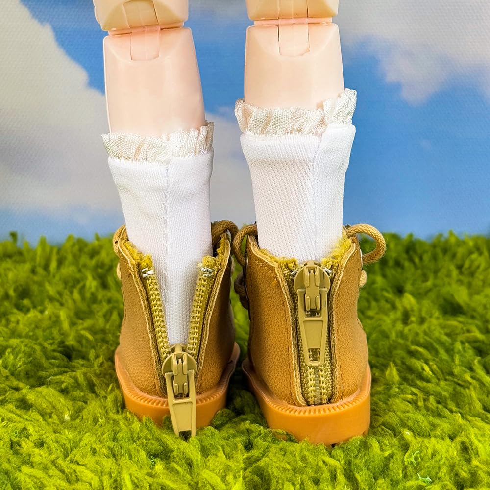 niannyyhouse 15cm Plush Doll High-Top Shoes, for 16 BJD, Doll Dress-Up Accessory, 2 Pairs Set (White + Beige)