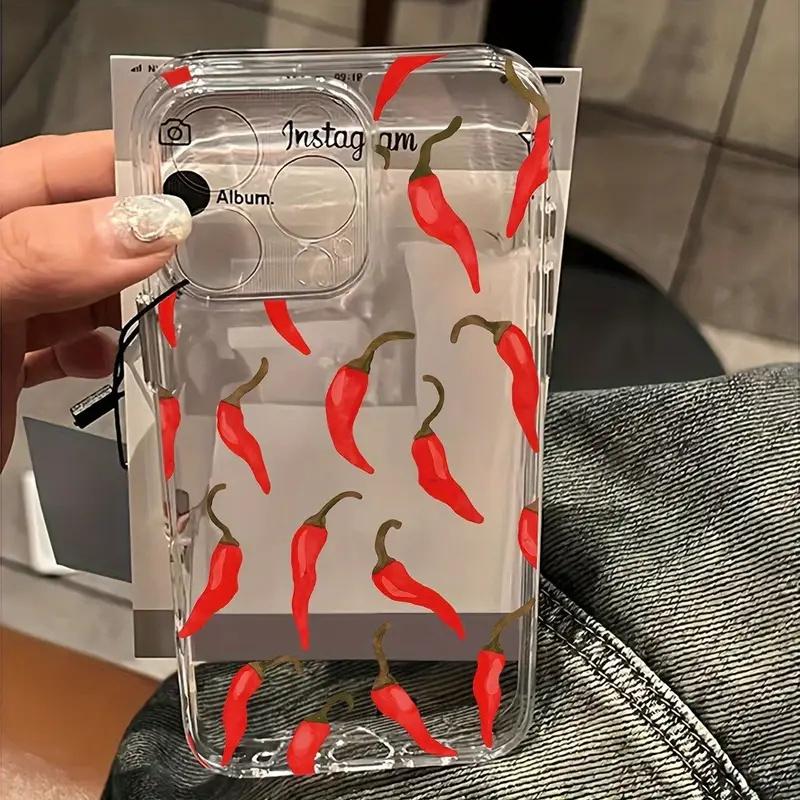 Red Chili Pattern Clear Case Art Phone Case for iPhone 17 16 15 14 13 12 11 16E Series Pro Max Plus Double Layer Protection