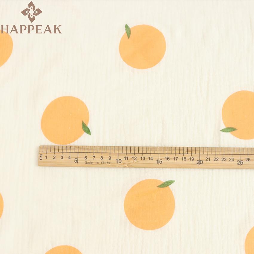 HAPPEAK New Cotton Double Layer Gauze Fabrics Orange Printed Crinkle Muslin Fabric Textile for Head Wraps
