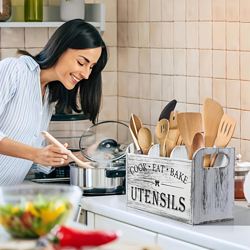 Wooden Kitchen Utensil Holder Cutlery Organizer Caddy Countertop Flatware Storage Box For Spoon Fork Knife Chopsticks