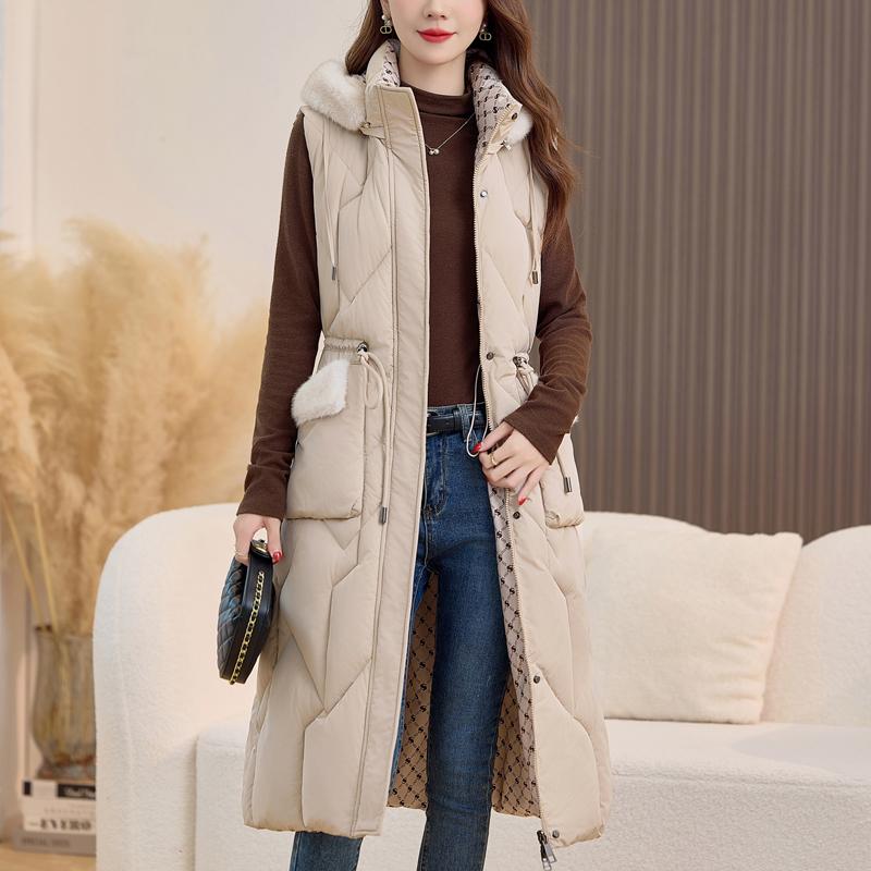 Fashion Winter Women's Long Warm Vest Hooded Faux Fur Collar Can Be Worn on Both Sides Thick Sleeveless Parkas Woman Jackets
