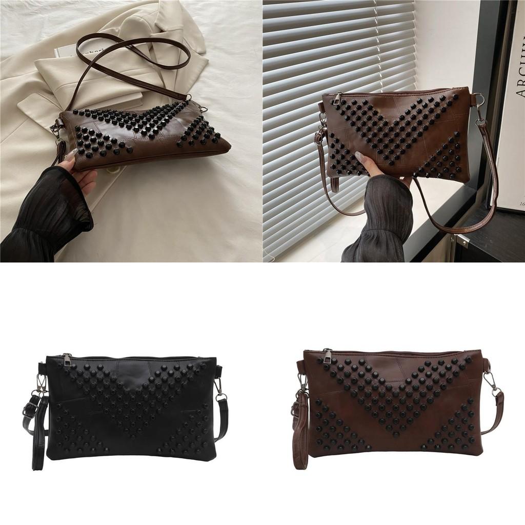 Pu Single Shoulder Bag With Rivets For Casual Street Style Daily Use