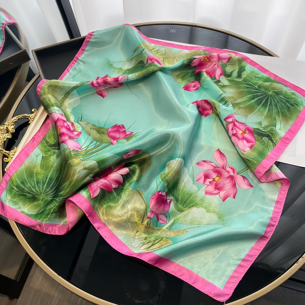 New Satin Shawl Design  Print Silk Square Women Neck Scarves Wrap Headkerchief Beach Hair Band Women's Bandana Silk Scarf