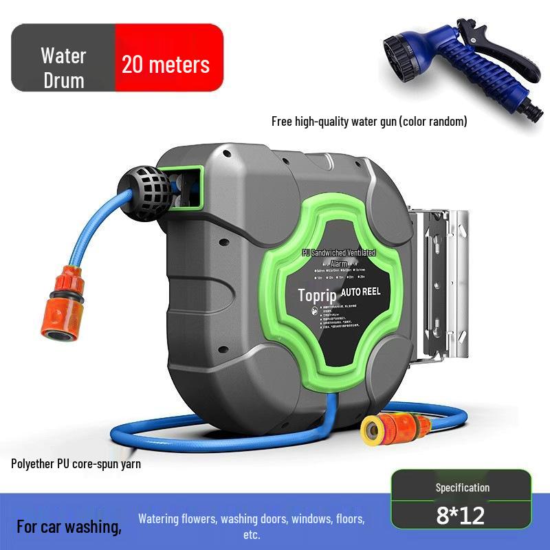Retractable Foam Drum Hose Reel with PVC Pipe & Car Wash Water Gun