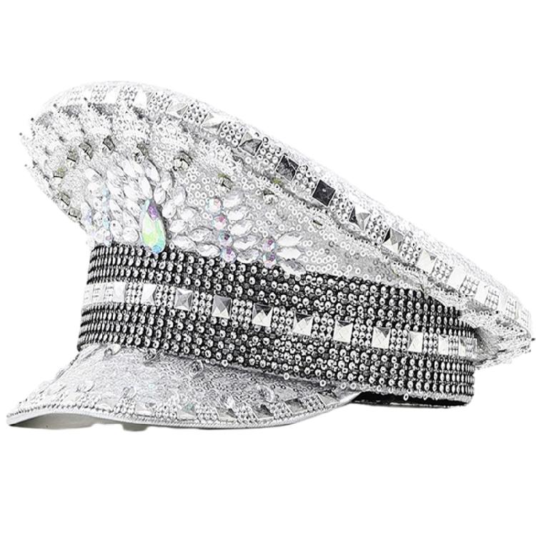Блестящая Шляпа с Пайетками Танцевальная Вечеринка Стразы Шляпа Женская Девочка Ночной Клуб Синяя Шляпа 1 серебряный