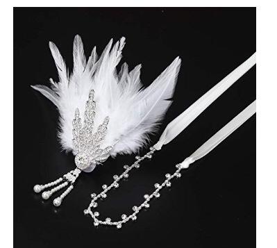 Women Vintage Feather Headband Black Rhinestone Beaded Sequin Hair Band Vintage Headpiece Flapper Feather Headdress