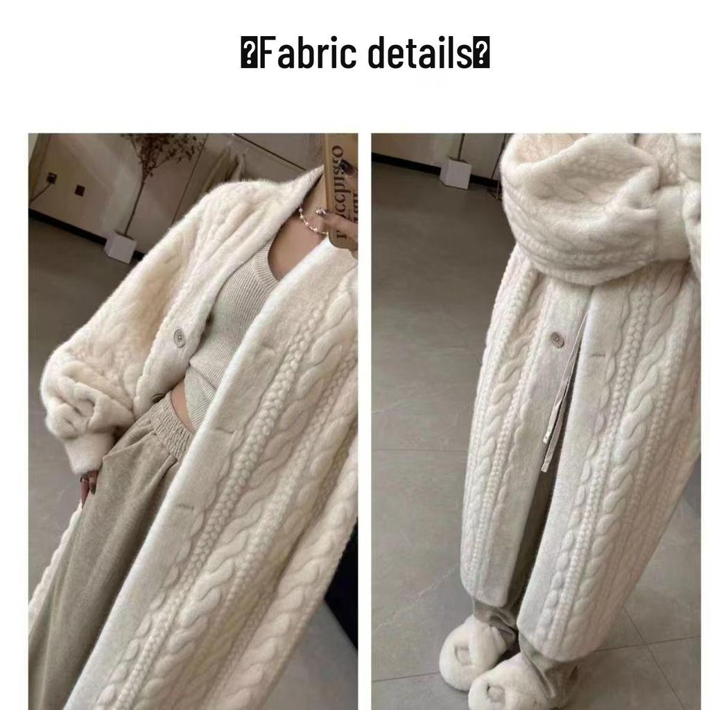 Damen Herbst/Winter 2024 Nerz Plüsch Strick Langer Cardigan Pelzmantel