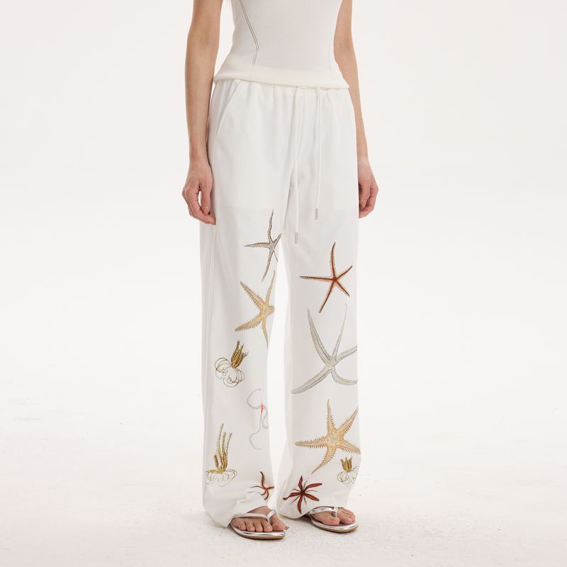 

Серия «Счастливая морская звезда» Thelight Расслабленное ощущение кислорода Повседневные спортивные штаны Женские белые брюки Прямые Свободные Круглый год White L