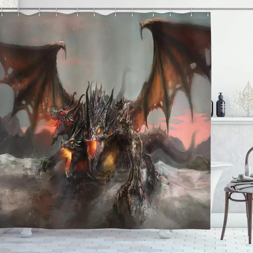 Medieval Fantasy Theme Purple Dragon Shower Curtain Magic Animals Polyester Fabric Bath Curtain Bathroom Showers Curtains Sets