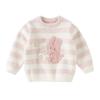 DAVE&BELLA Girls' Half-Velvet Striped Pullover Sweater