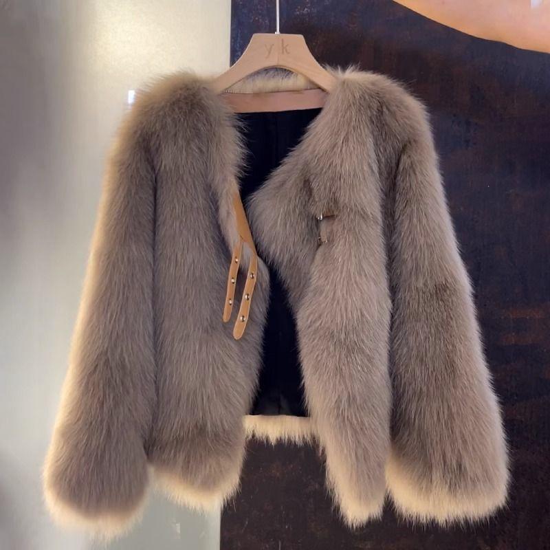Winter Fashion Fluffy Fur Coat Women High Street Elegant Thick Warm Faux Fox Fur Jacket Female Overcoats Outerwear