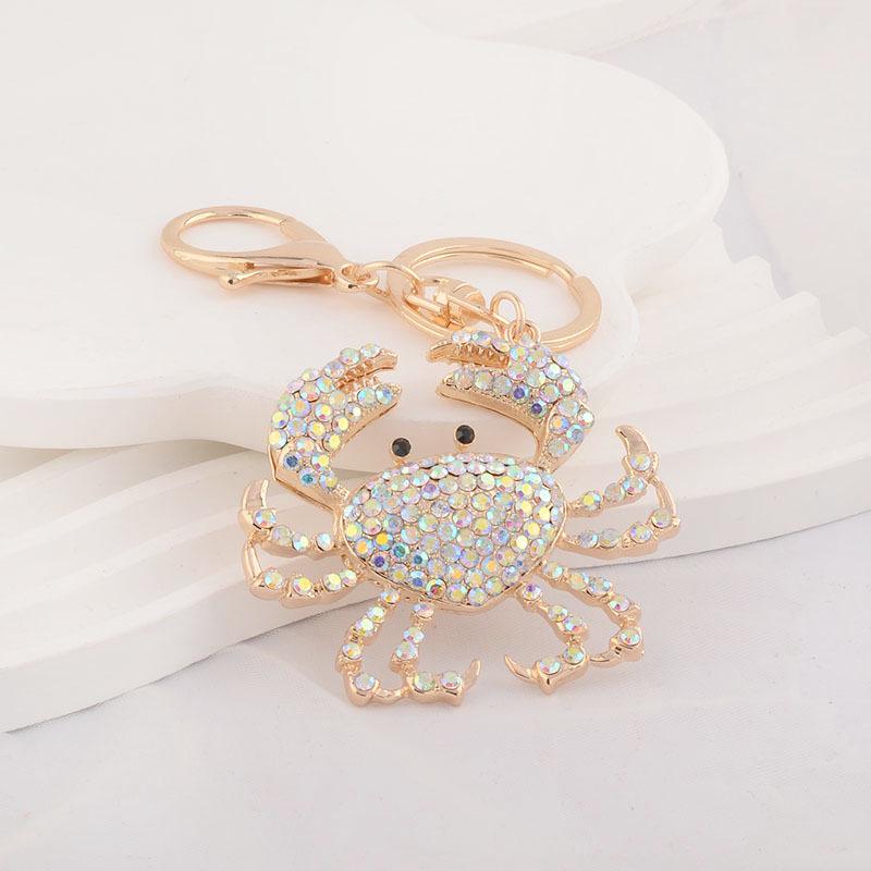 Colored Rhinestone Crab Keychain - Metal Bag & Car Pendant, Small Gift Event Accessory