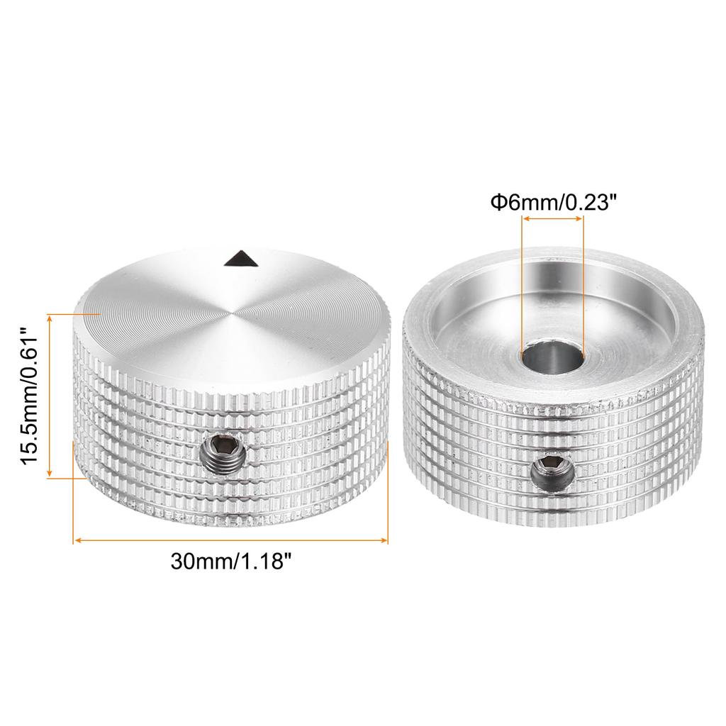 Uxcell Aluminum Potentiometer Universal Volume Tone Control Knob with Arrow Indicator for Guitar and Silver 4-Piece Knob, 1/4" (6mm) Bass, 5/8"