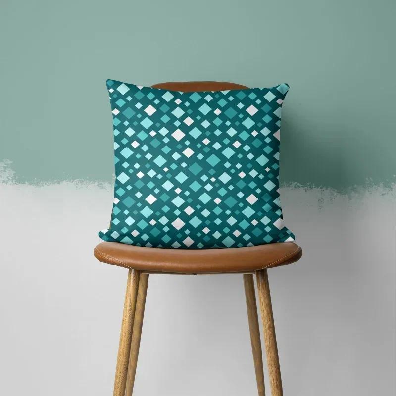 Teal Cushion Cover Leaf Feather Geometric Heart Sofa Pillowcase Bedroom Home Decor Office Decor Accessories 50x50cm45x45