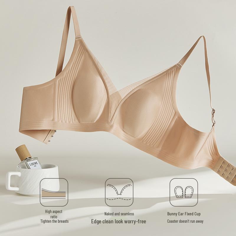 Brand Seamless Ultra-Thin Satin Bra for Women: Minimizing Big Chest, Anti-Sagging, with Gathered Rabbit Ear Cup.