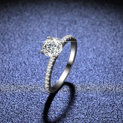 S925 Sterling Silver Four-claw Diamond Ring Moissanite Ring Female 1 Carat Female Wedding Ring Classic Open Ring Wedding Ring Proposal Diamond Ring