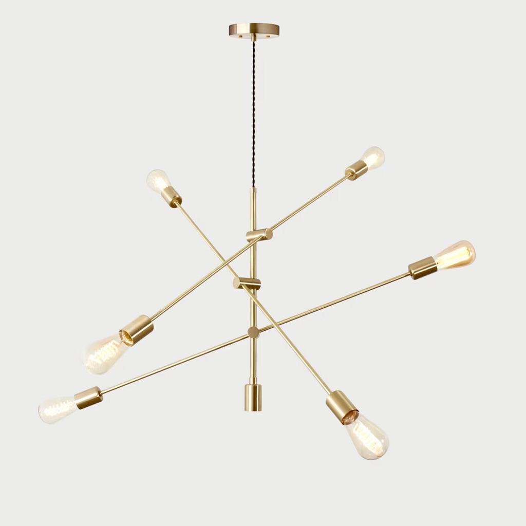 Modern Starburst Brass Chandelier, Handmade Ceiling Pendant Fixture