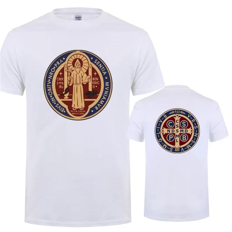 Saint Benedict Medal Front T Shirt Big Size 100 Cotton Catholic Christian St Benedict Saint Benedict Benedict Church Angel