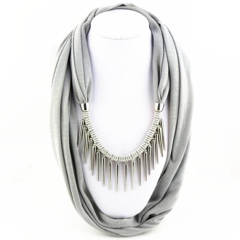 Stylish Fashion Scarf Necklace with Metal Spike Pendant – Elegant Infinity Scarf for Women, Boho Chic Statement Accessory