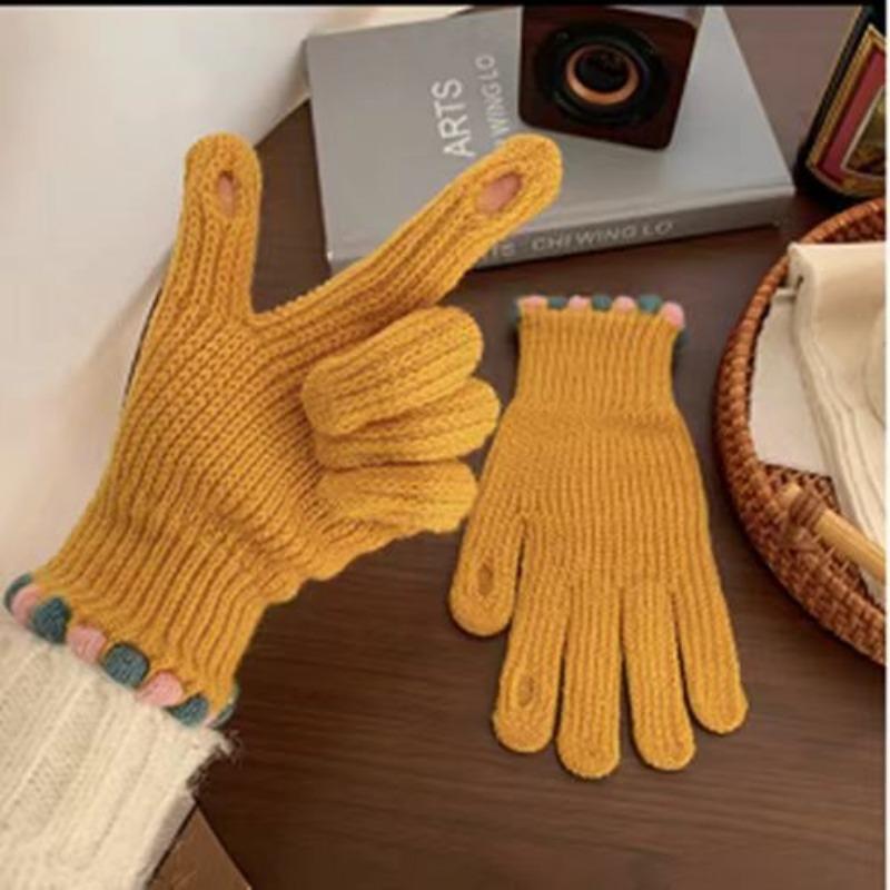Finger Gloves Women's Winter Warm Gloves Wool Knitted Student Couple Riding Five-Fingered Men's Gloves
