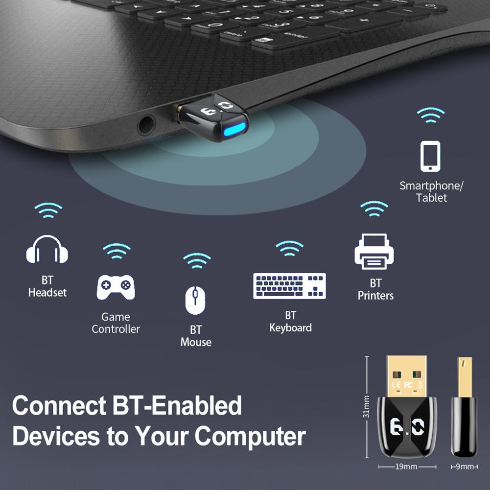 BT 6.0 Adapter Wireless BT Transmitter Receiver Plug and Play Wireless Dongle for PC Speaker Wireless Mouse Keyboard