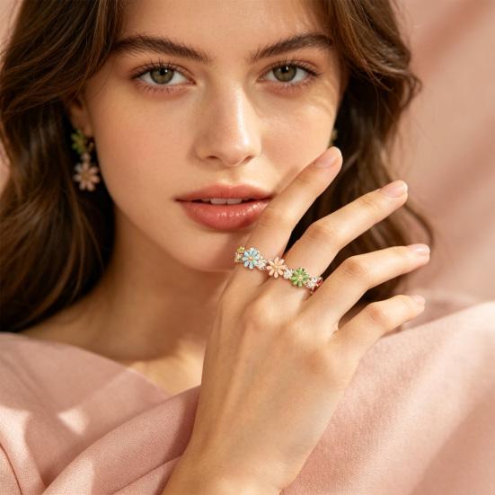 Finger Ring 3D Flower Shape Health Mood Support Long Wear Finger Band Wife Mother Sister Daughter Stress Relief Ring