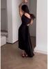 2025 Summer European-American Women's Off-Shoulder Pleated Solid Color Dress