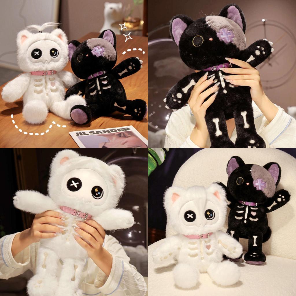 Cute Cartoon Skull Cat Plush Toy Doll For Bed Cuddling Funny Ugly Gift