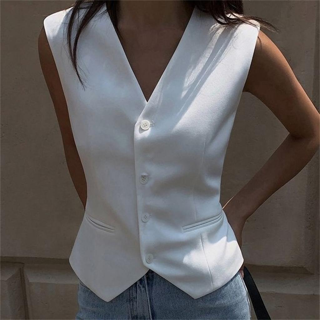 Gilet Moda Coreana Primavera Estate Nuovo Donna Corto Moda Scollo a V Senza Maniche Casual Blazer Gilet Cappotti Top Femminili