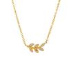 18K Gold Plated Stainless Steel Diamond Leaf Pendant Necklace, Colorfast Clavicle Chain Women's Accessory