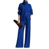 Women's High Neck Button Front Knit Sweater Top and Wide Leg Pants Lounge Set in Gray