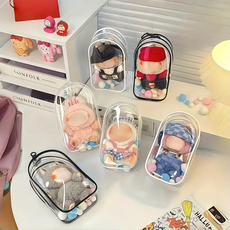 2/1 Stück Transparente Puppen-Aufbewahrungstasche für LABUBU Staubdichte Schutzbox Tragbare PVC-Plüschtier-Display-Hülle mit Schlüsselanhänger-Haken