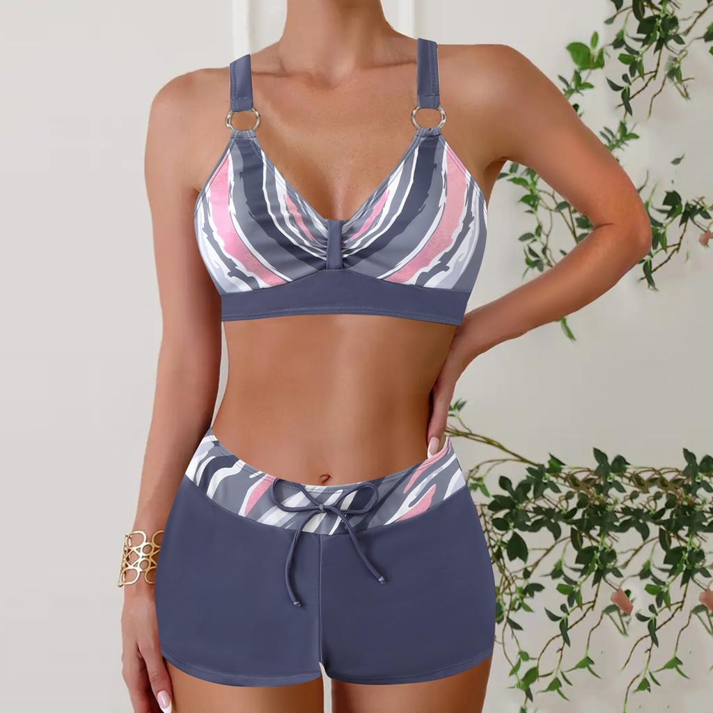 New flat-angle conservative color printing thin women's split bikini bikini swimsuit