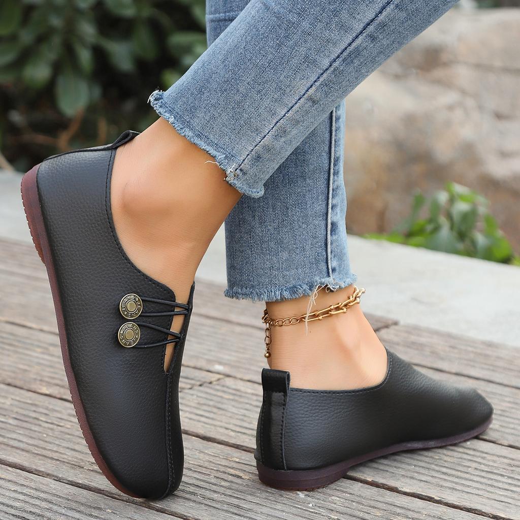 Large Size Flat Bottom Low Top Single Shoes Women's New Retro Style V Mouth Light Lazy Work Shoes