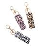 Leopard Print Lipstick & Lip Glaze Eco-friendly Fabric Storage Bag with Keychain Pendant