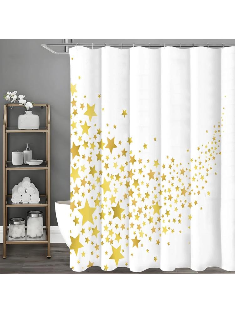 

Yellow Star Shower Curtain, Bathroom Decorative Shower Curtain, Waterproof Shower Curtain with Hooks W90xH180cm
