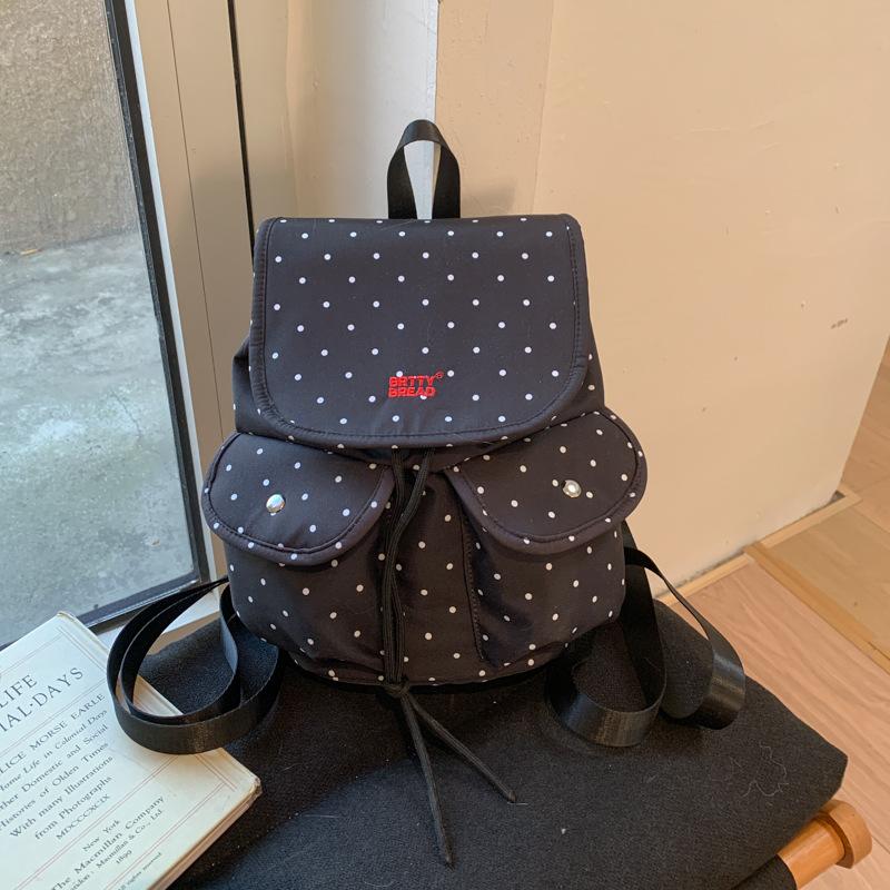 Polka Dot Backpack for Women and Students with Drawstring Closure and Front Pockets