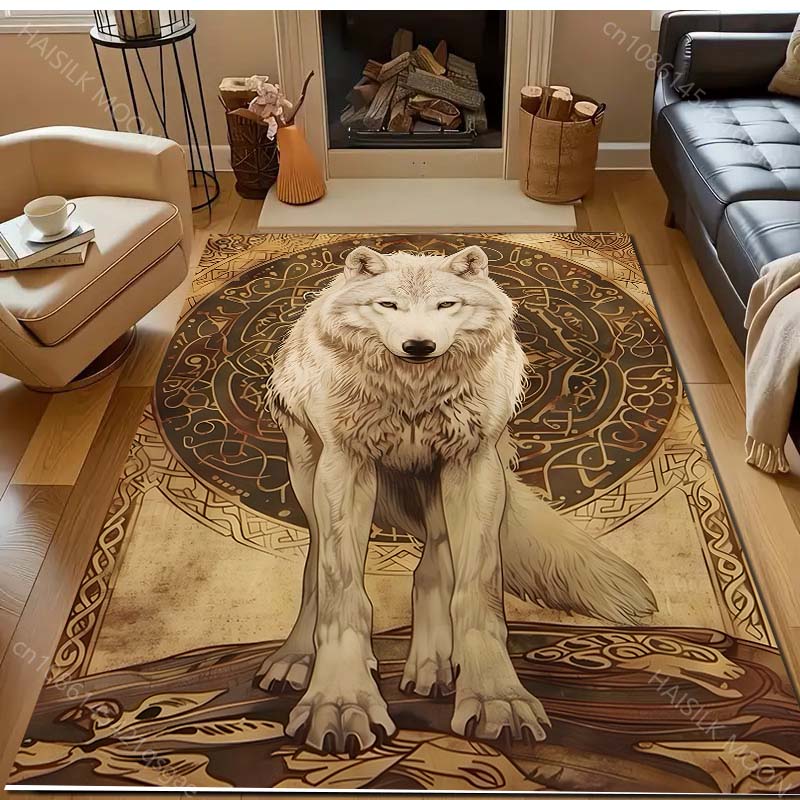 1PC Wolf Mythical Painting Carpet for Living Room Bedroom Sofa Doormat Decor Area Rug Non-slip Floor Mat Machine Washable