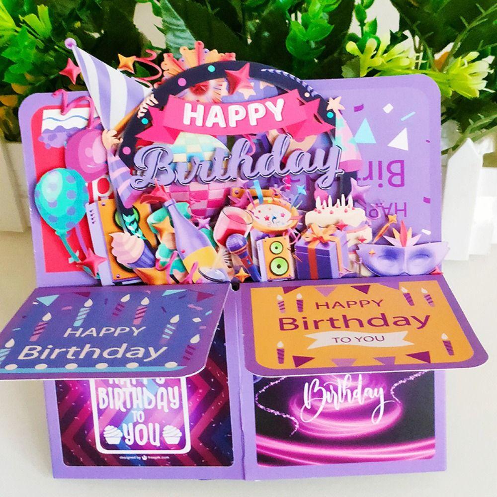 Paper Happy Birthday Card Foldable Birthday Gift Card 3D Pop Up Flower Greeting Card  Thanksgiving