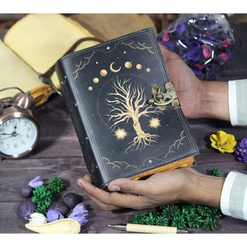 Tree of Life Leather Grimoire Journal: Blank Book of Shadows